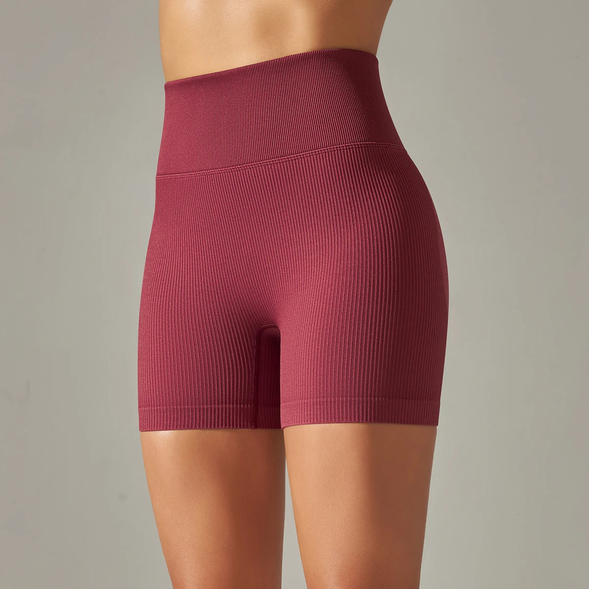 Ribbed Seamless High-Waist Yoga Shorts for Women