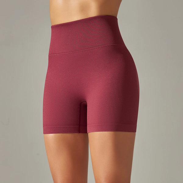 Ribbed Seamless High-Waist Yoga Shorts for Women