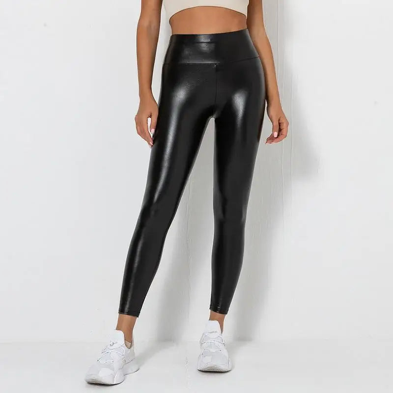 PU Leather High-Waist Push-Up Leggings for Women